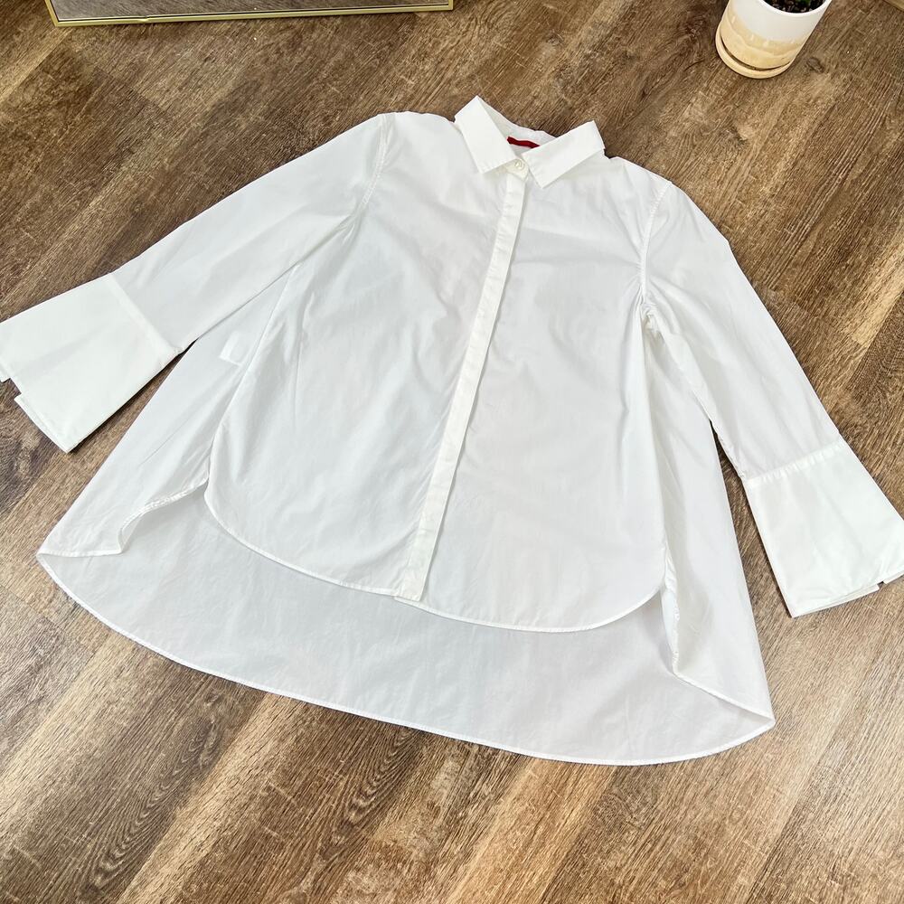 Carolina Herrera White Button Up Shirt Sleeve Ring Decal Oversized Fit - Picture 2 of 7